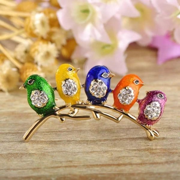 Colorful Little Birds Brooch Pins Alloy & Crystal Brooch Jewelry Gifts Useful and Practical