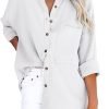 Women's V Neck Short Sleeve Button Down Shirts Casual Chiffon Blouses Tops