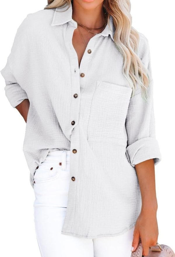 Women's V Neck Short Sleeve Button Down Shirts Casual Chiffon Blouses Tops