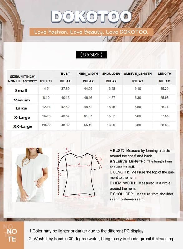 Women's Casual Round Neck Basic Pleated Tops Short Sleeve Loose Fit Curved Keyhole Back Chiffon Blouses Tshirts