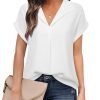 Women's Bat Wing V Neck Short Sleeve Chiffon Blouses for Office Work Business Attire Collared Casual Summer Shirts