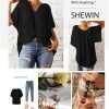 Womens Casual V Neck Loose 3/4 Bell Sleeve Chiffon Blouse Shirt Pleated Flowy Tunic Tops