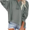 Hoodies for Women 2024 Fashion Fall V Neck Button Down Long Sleeve Hooded Sweatshirts Tops