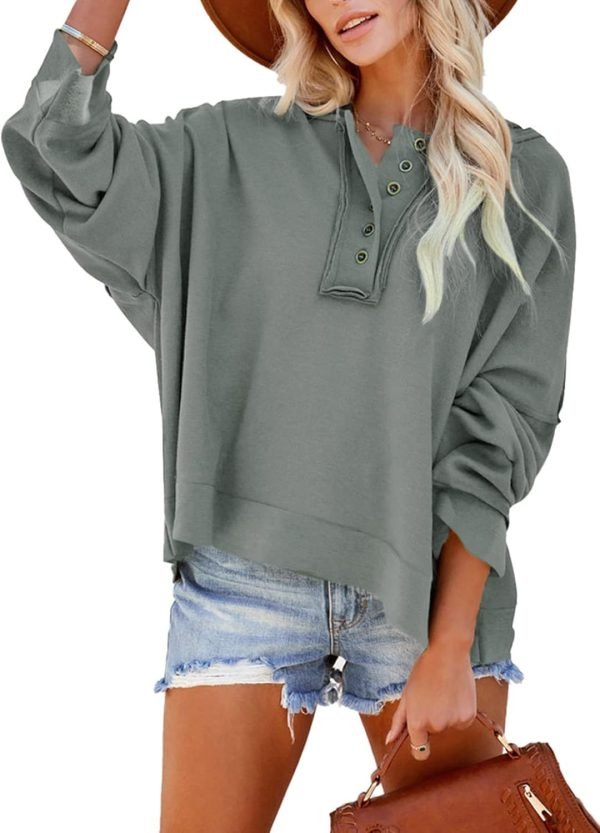 Hoodies for Women 2024 Fashion Fall V Neck Button Down Long Sleeve Hooded Sweatshirts Tops