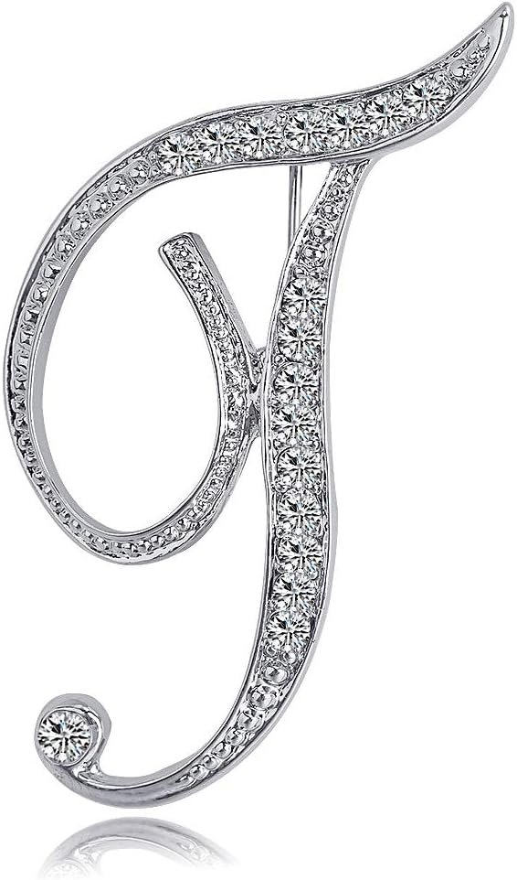 Letter Brooch Pins Initial Rhinestone Brooch for Women Crafts Silvery A-Z