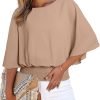 Womens Solid Short Sleeve Boat Crew Neck Chiffon Blouses 3/4 Sleeve Casual Dressy Shirts Batwing Dolman Top Tunic