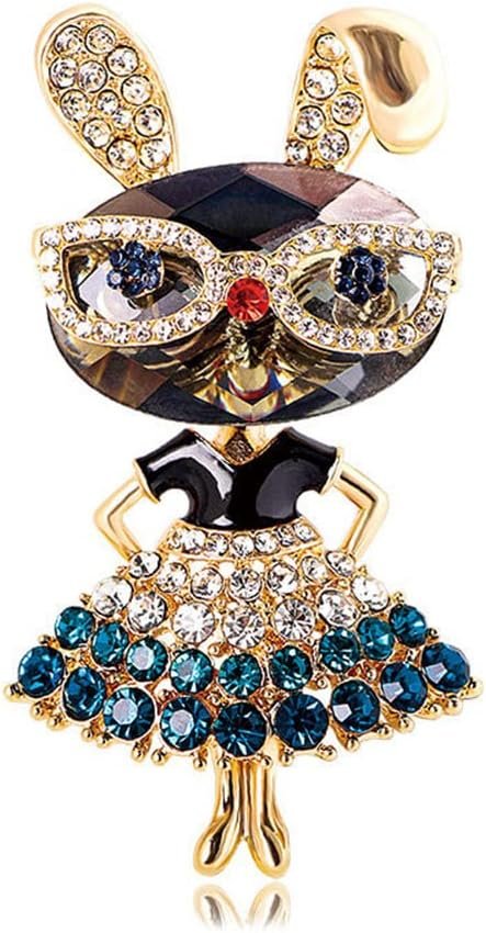 Rhinestone Lady Rabbit Brooch Pin for Women Girls Fashion Crystal Bunny Animal Brooches Lapel Pins Dainty Cute Christmas Graduation Honors Day Easter Jewelry Gift for Daughter Teacher Students