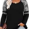 Plus Size T Shirt for Women Long Sleeve Raglan Tops Tee Shirts Color Block Top Leopard Plaid Print XL-5XL 14W-28W