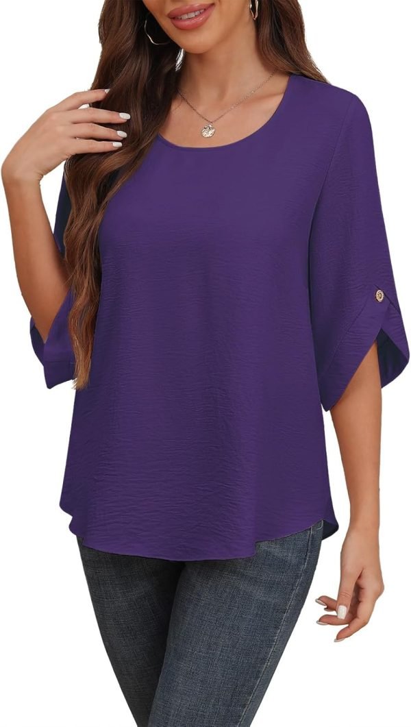 Women's 2024 Summer Chiffon Blouses Bell Short Sleeve Tshirts Casual Loose Flowy Dressy Work Tops for Leggings Blouse