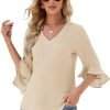 Chiffon Blouses for Women Ruffle 3/4 Sleeve Dressy V Neck Casual Flowy Tunic Tops