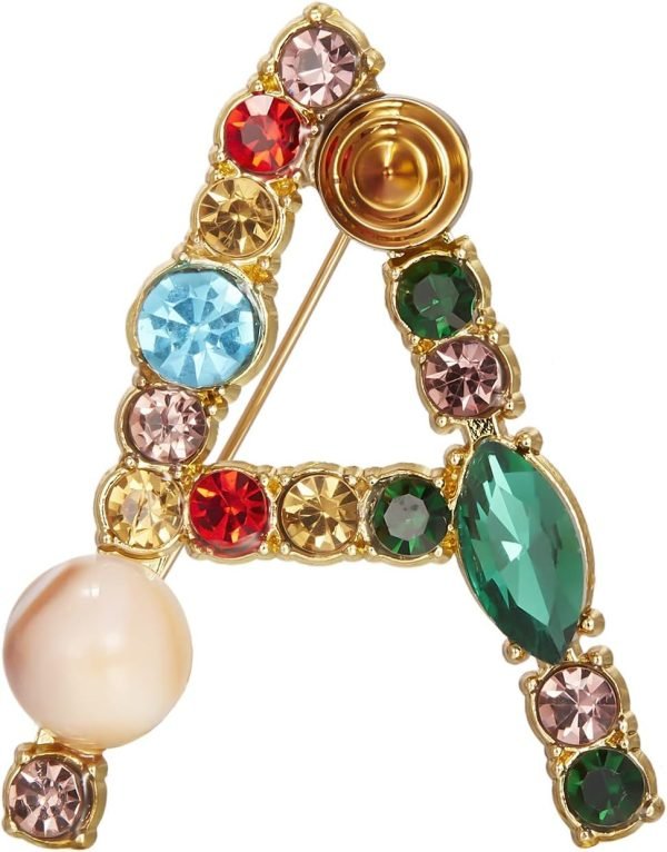 Crystal Pearl Initial Brooch Gold Plated Enamel Colorful Letter Alphabet Breastpin Pin for GIFTS