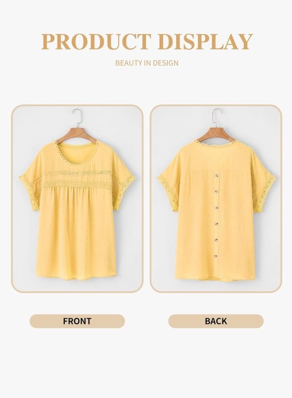 61pWOoILqEL._AC_SL1500 Women Plus Size Tops Crewneck Short Sleeve Lace Crochet Loose Casual Summer Blouses Shirts(1X-5X)