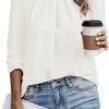 Womens Tops Dressy Casual Pleated Crew Neck Long Sleeve Shirts Office Work Chiffon Blouses