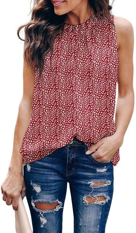 Womens Casual Sleeveless Shirts Halter Neck Leopard Print Tank Top and Blouses