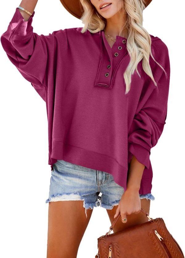 Hoodies for Women 2024 Fashion Fall V Neck Button Down Long Sleeve Hooded Sweatshirts Tops