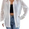 61rqcrhj7AL._AC_SL1500 Women's Sheer Mesh Button Up Shirt Long Sleeve See Through Blouse