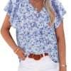 Women's Casual Boho Floral Print V Neck Long Sleeve T Shirt Blouses