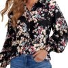 61sFLSNUaNL._AC Women's Casual V Neck Allover Floral Print Long Sleeve Chiffon Button Down Blouses Bohemian Top Shirts