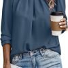 Womens Tops Dressy Casual Pleated Crew Neck Long Sleeve Shirts Office Work Chiffon Blouses