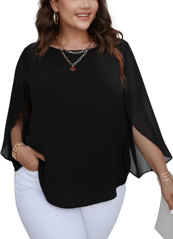 61scDlXotuL._AC_SL1500 Women Summer Batwing Sleeve Chiffon Tunic Tops Dressy Scoop Neck Casual Loose Flowy Shirts