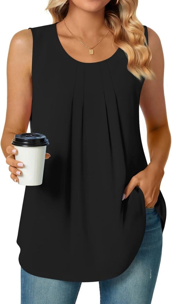 Women's Dressy Chiffon Blouses Crew Neck Sleeveless Tunic Tops Office Cute Work Shirts 2024 Summer Casual Tank Tops