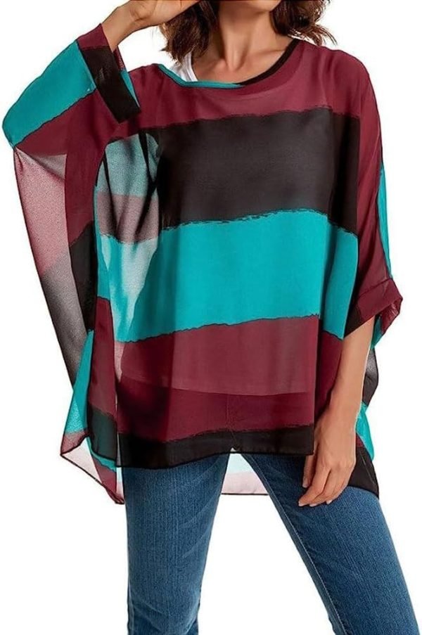 Women Chiffon Blouse Floral Batwing Sleeve Beach Cover Loose Tunic Shirt Tops