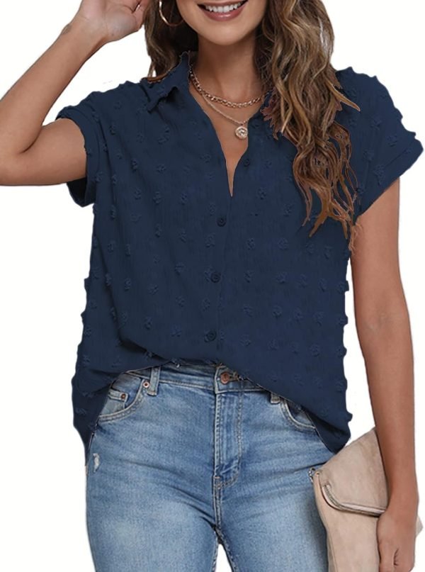 61tWjXZ-IyL._AC_SL1500 Women White Button Down Shirt Dressy Casual Work Tops Chiffon Blouse Summer Short Sleeve Shirts
