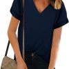 Women V Neck Chiffon Blouse Short Sleeve Summer Casual Loose Shirt Tops