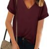 Women V Neck Chiffon Blouse Short Sleeve Summer Casual Loose Shirt Tops