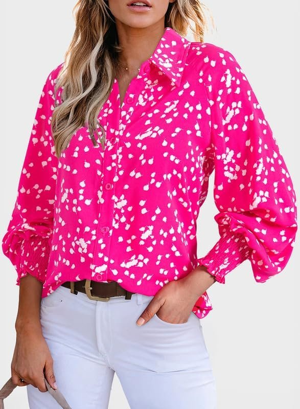 61uQgfZypIL._AC Women's Casual V Neck Allover Floral Print Long Sleeve Chiffon Button Down Blouses Bohemian Top Shirts