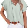 Womens 2024 Summer Tunic Tops Casual Short Sleeve Blouses V Neck Dressy Chiffon Boho Tshirts