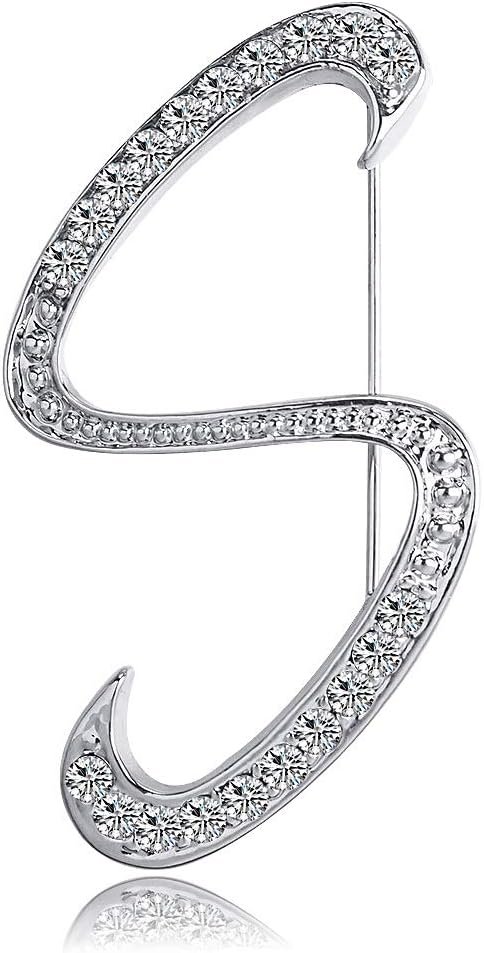 Letter Brooch Pins Initial Rhinestone Brooch for Women Crafts Silvery A-Z