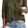 Womens Tops Dressy Casual Pleated Crew Neck Long Sleeve Shirts Office Work Chiffon Blouses