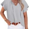 Womens 2024 Summer Tunic Tops Casual Short Sleeve Blouses V Neck Dressy Chiffon Boho Tshirts