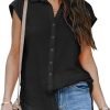 Women's V Neck Short Sleeve Button Down Shirts Casual Chiffon Blouses Tops