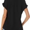 Women's Bat Wing V Neck Short Sleeve Chiffon Blouses for Office Work Business Attire Collared Casual Summer Shirts