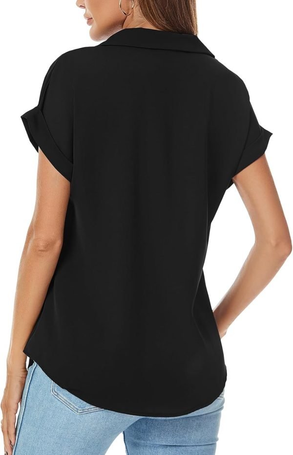 Women's Bat Wing V Neck Short Sleeve Chiffon Blouses for Office Work Business Attire Collared Casual Summer Shirts