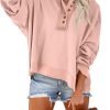 Hoodies for Women 2024 Fashion Fall V Neck Button Down Long Sleeve Hooded Sweatshirts Tops
