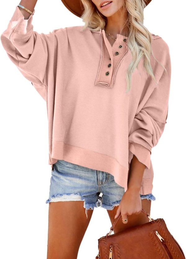 Hoodies for Women 2024 Fashion Fall V Neck Button Down Long Sleeve Hooded Sweatshirts Tops