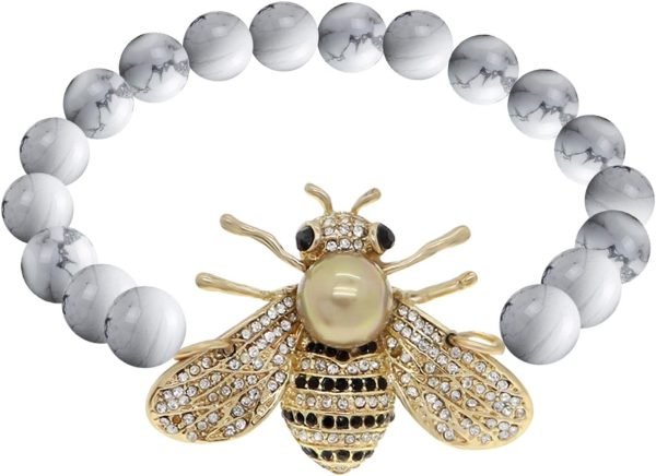 Honey Bee Brooches Crystal Insect Themed Bee Brooch Animal Fashion Shell Pearl Brooch Pin Gold Tone