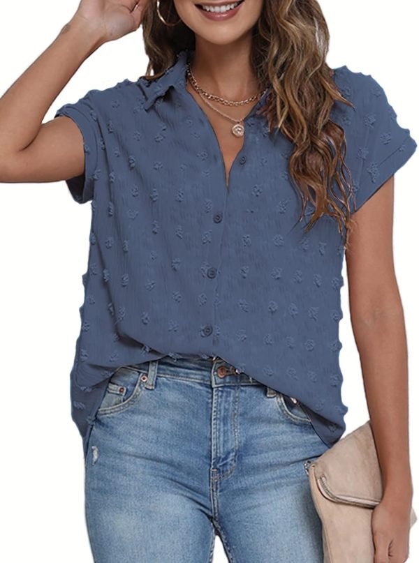 61wvFD3QJFL._AC_SL1500 Women White Button Down Shirt Dressy Casual Work Tops Chiffon Blouse Summer Short Sleeve Shirts