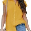 Women's V Neck Short Sleeve Button Down Shirts Casual Chiffon Blouses Tops