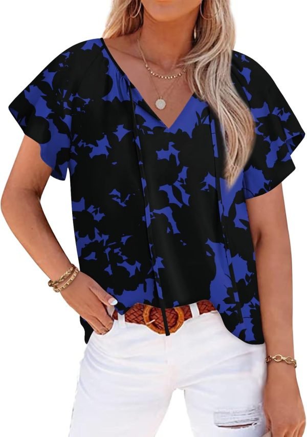 Womens 2024 Summer Tunic Tops Casual Short Sleeve Blouses V Neck Dressy Chiffon Boho Tshirts