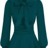 Women's Long Sleeve Peplum Dressy Shirt Office Bow Tie Work Blouses Tops Smocked Waist