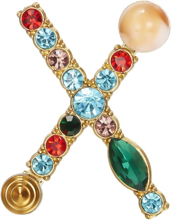 Crystal Pearl Initial Brooch Gold Plated Enamel Colorful Letter Alphabet Breastpin Pin for GIFTS