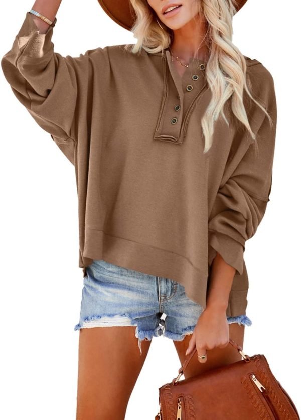 Hoodies for Women 2024 Fashion Fall V Neck Button Down Long Sleeve Hooded Sweatshirts Tops