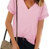 Women V Neck Chiffon Blouse Short Sleeve Summer Casual Loose Shirt Tops