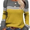 Women Autumn Winter Colorblock Pullover Sweaters Round Neck Striped Slim Fitting Knitwear Tops