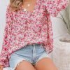 Women's Casual Boho Floral Print V Neck Long Sleeve T Shirt Blouses