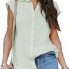 Women's V Neck Short Sleeve Button Down Shirts Casual Chiffon Blouses Tops